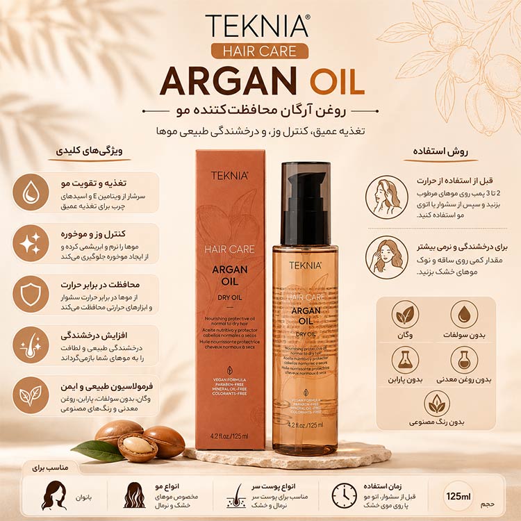 روغن مو آرگان لاکمه Teknia Argan Oil