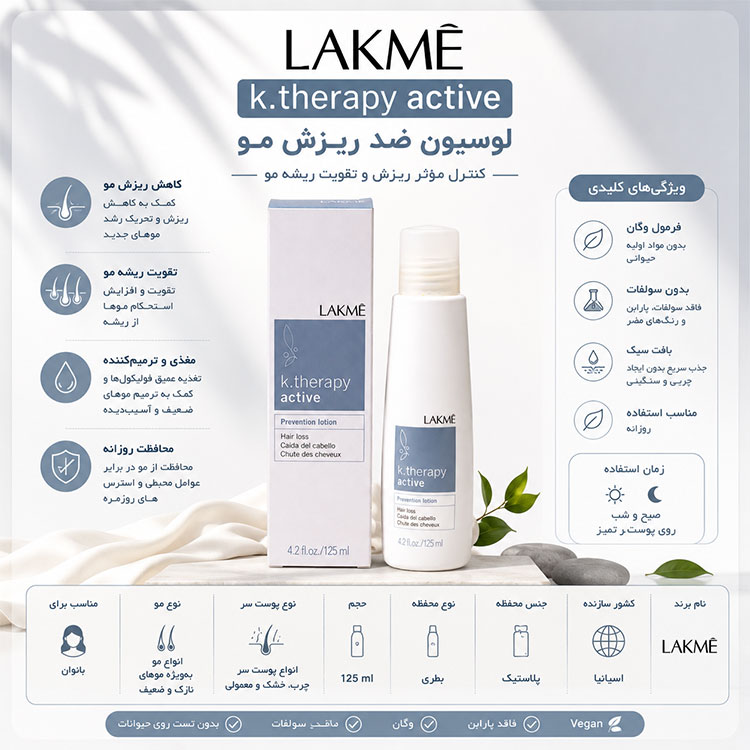 لوسیون ضدریزش مو لاکمه K.Therapy Active حجم 125 میلی‌لیتر